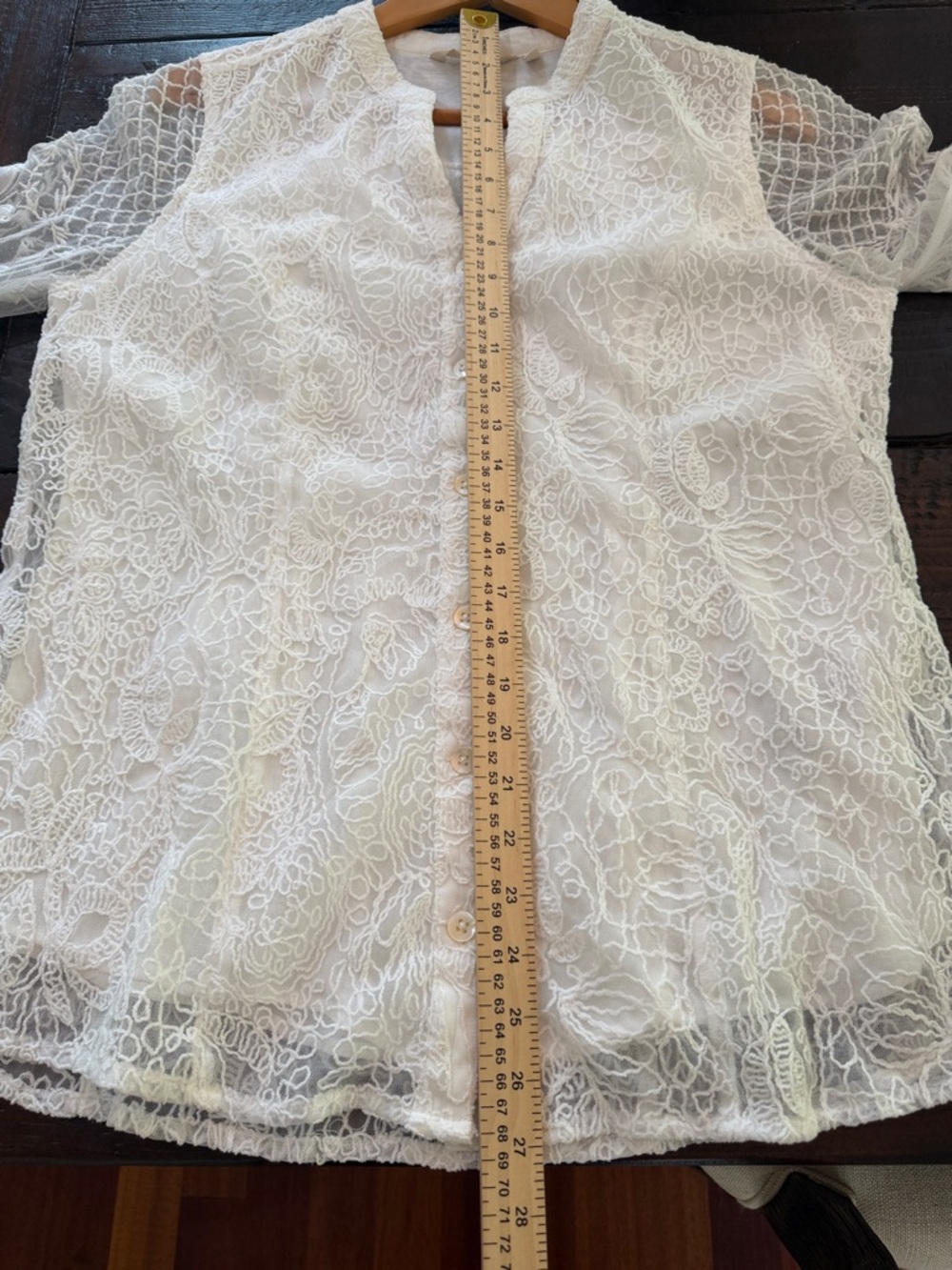 Coastal Grandmother Whimsigoth Soft Surroundings Lace Mesh Blouse Top Ivory M - Picture 11 of 16